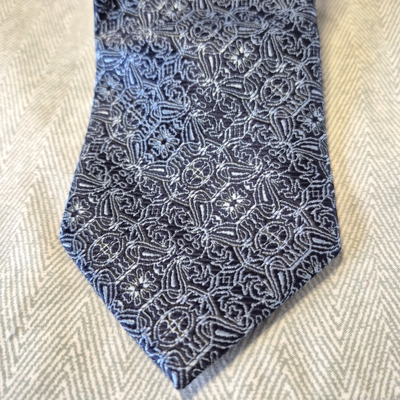 Henri Christian Blue Geometric Designer Handmade Classic Necktie Workwear Office - Picture 3 of 9